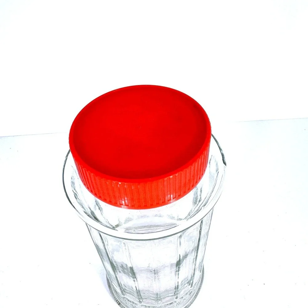 Vintage 1990s NutraSweet Glass Storage Jar Red‎ Lid Advertising Canister